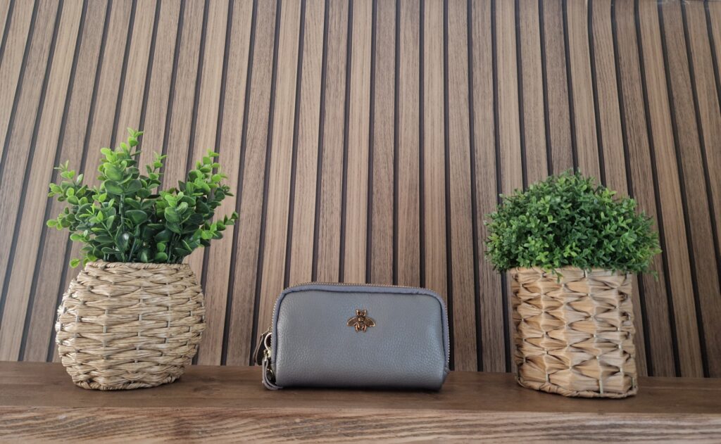 Grey leather Bee purse