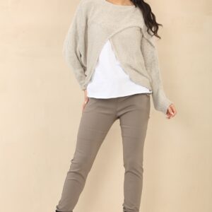Cross over wrap knit top Taupe