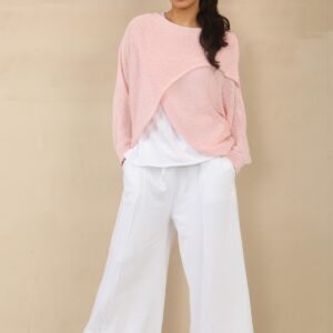 Cross over pink fine knit top