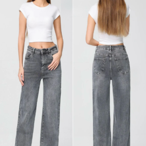 Grey Super Stretch Wide Leg Jeans