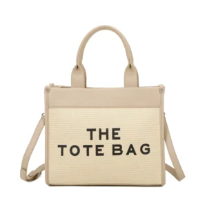 Beige PU leather & Wicker medium Tote bag (SALE)
