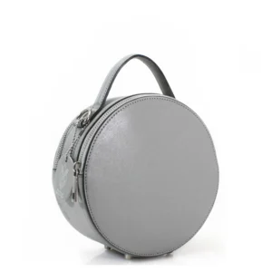 Grey round real leather bag
