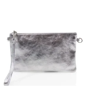 Real leather Silver clutch & Crossbody bag