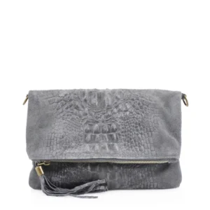Grey real leather/ suede clutch & satchel bag