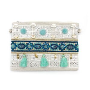 Aqua Tassel Clutch Bag