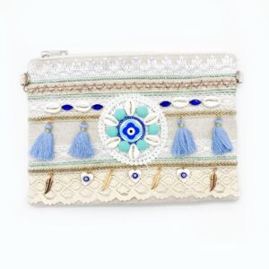 Blue Tassel Woven Clutch Bag