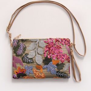 Orange Floral Sequin Jute bag