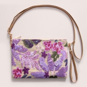 Lilac Floral Sequin Jute bag