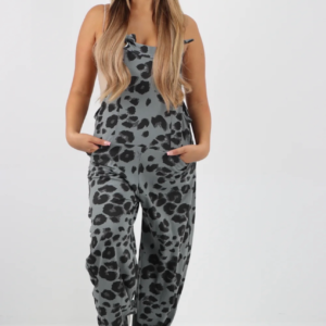 Grey Leopard Print Dungarees