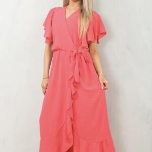 Coral frill wrap dress