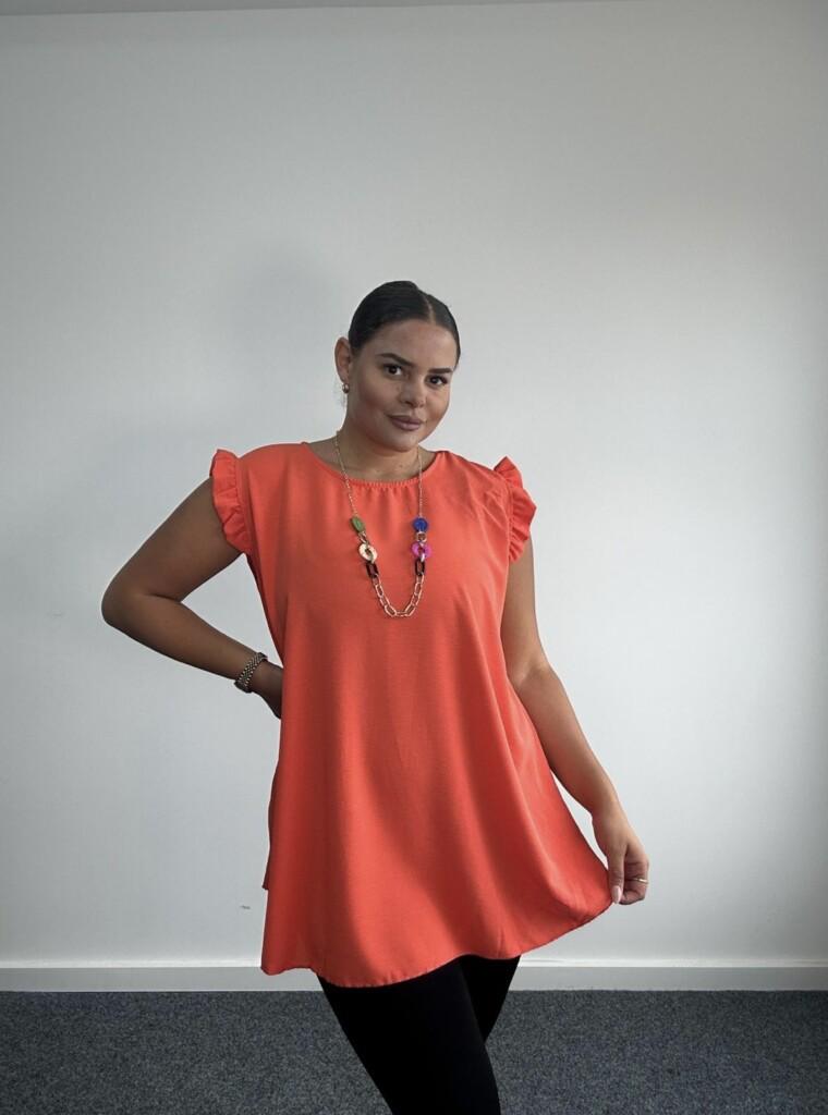Frill shoulder necklace top