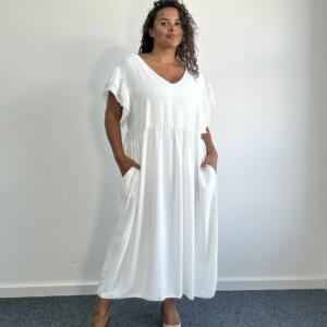 white frill pocket dress