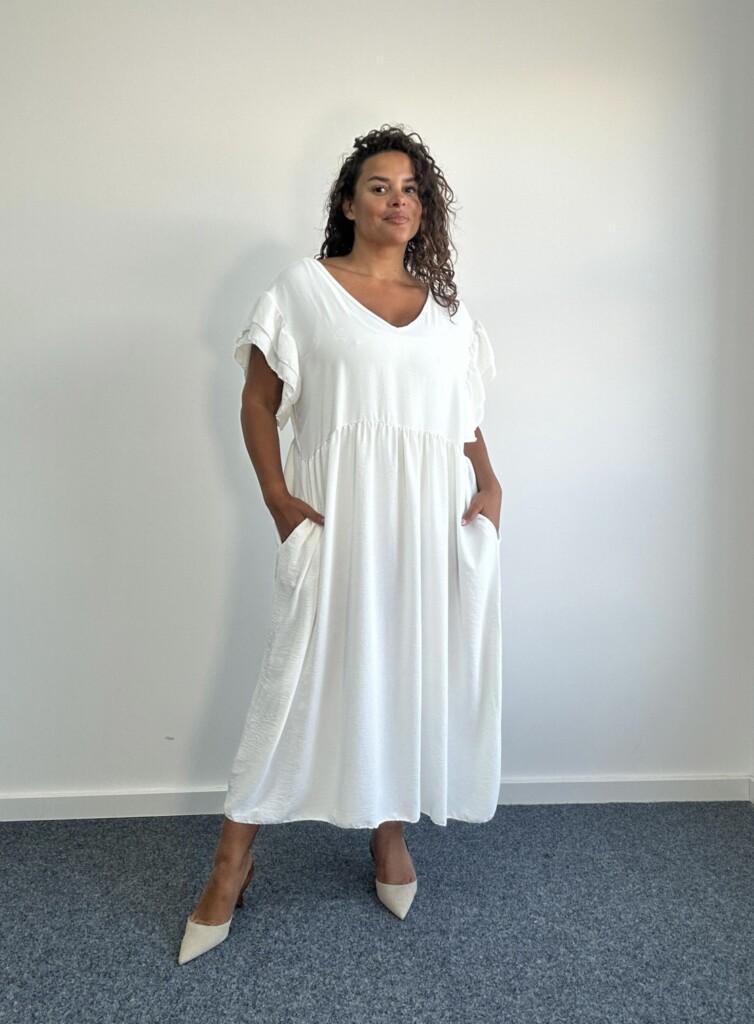 White Frill pocket plus size dress