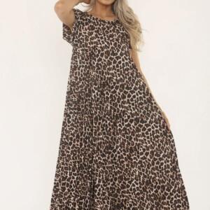 Leopard pleated maxi dress