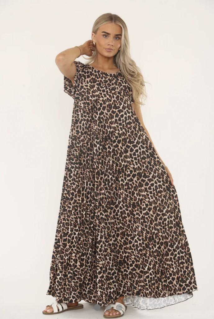 Leopard Pleated Maxi Dress
