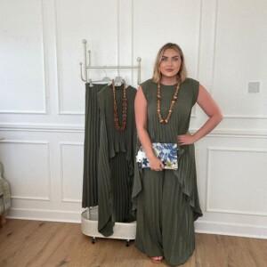 Kiki pleated khaki co-ord set