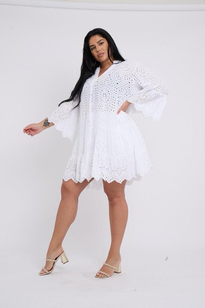 White embroidered smock dress