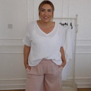 Linen shirred waist trousers