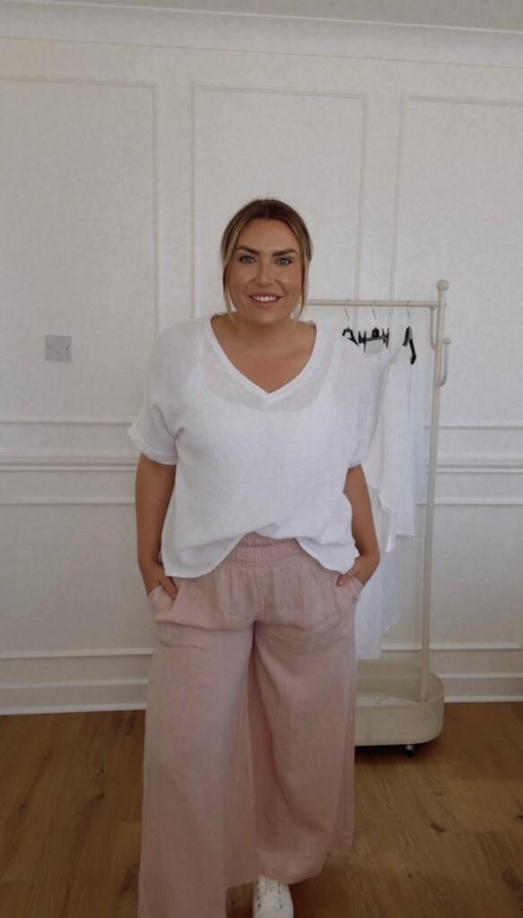 Linen Shirred waist trousers