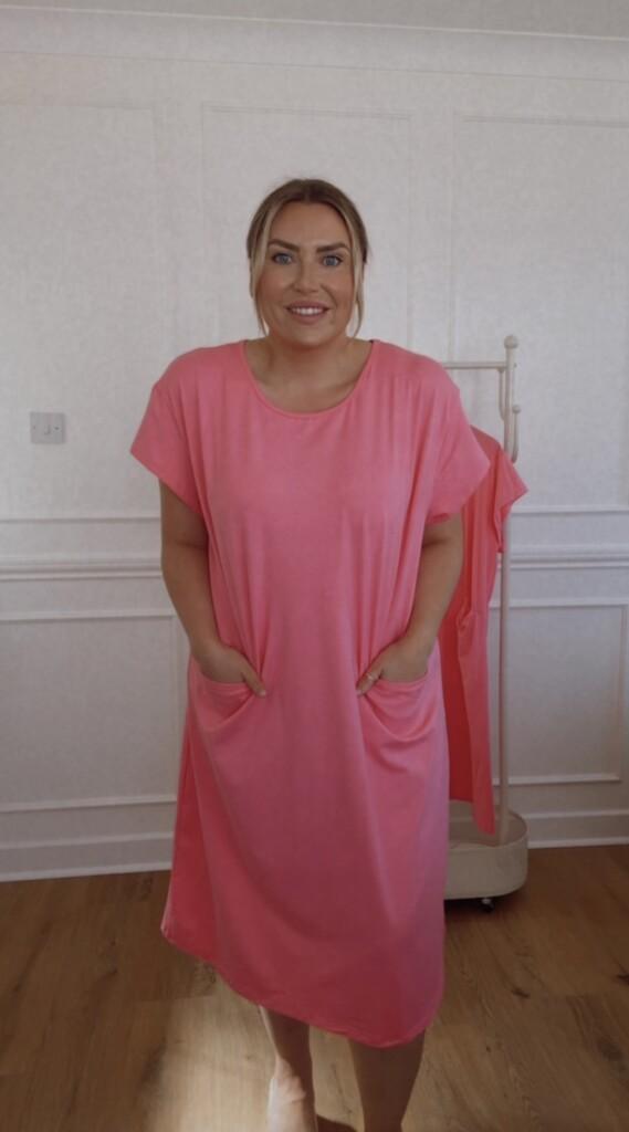 Coral Pocket T-shirt dress