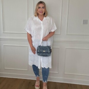 White embroidered shirt dress